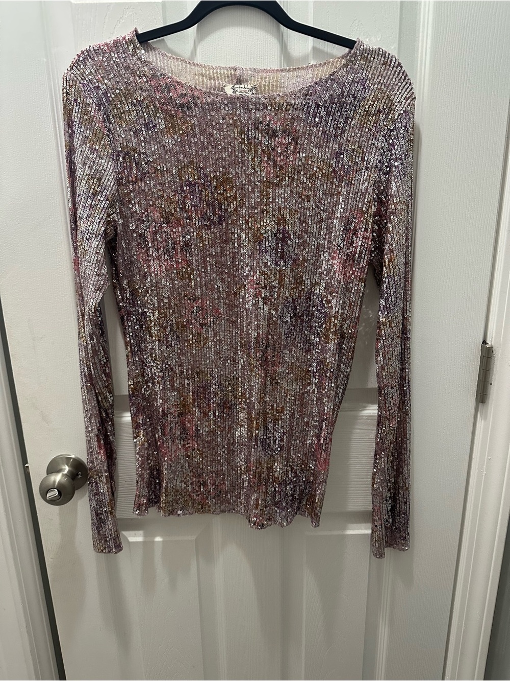 Free People sequined Long Sleeve Top in Floral Speckle